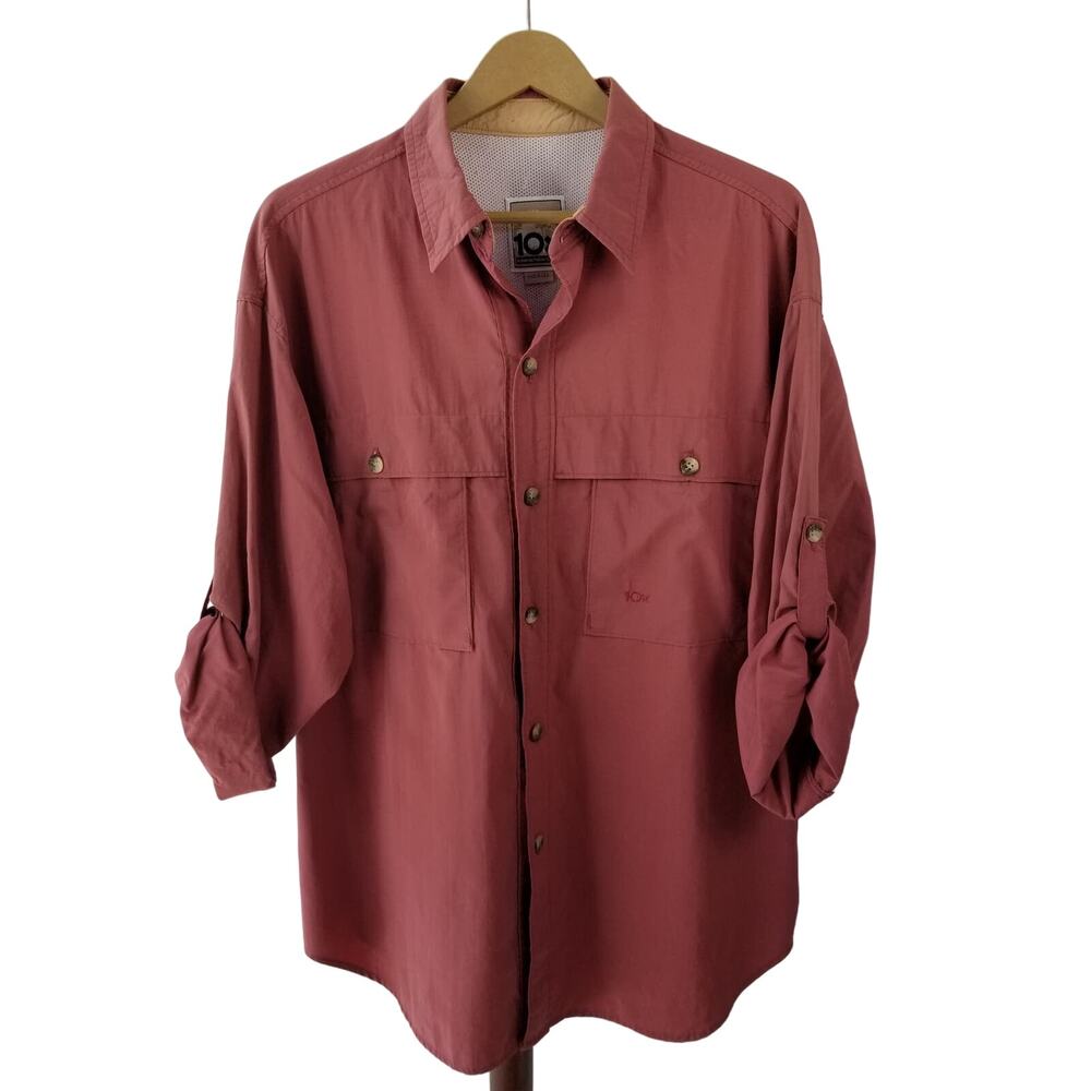10 X Red Rose Vented Cool Mesh Fishing Shirt Vintage Very Good Size Large 42 44